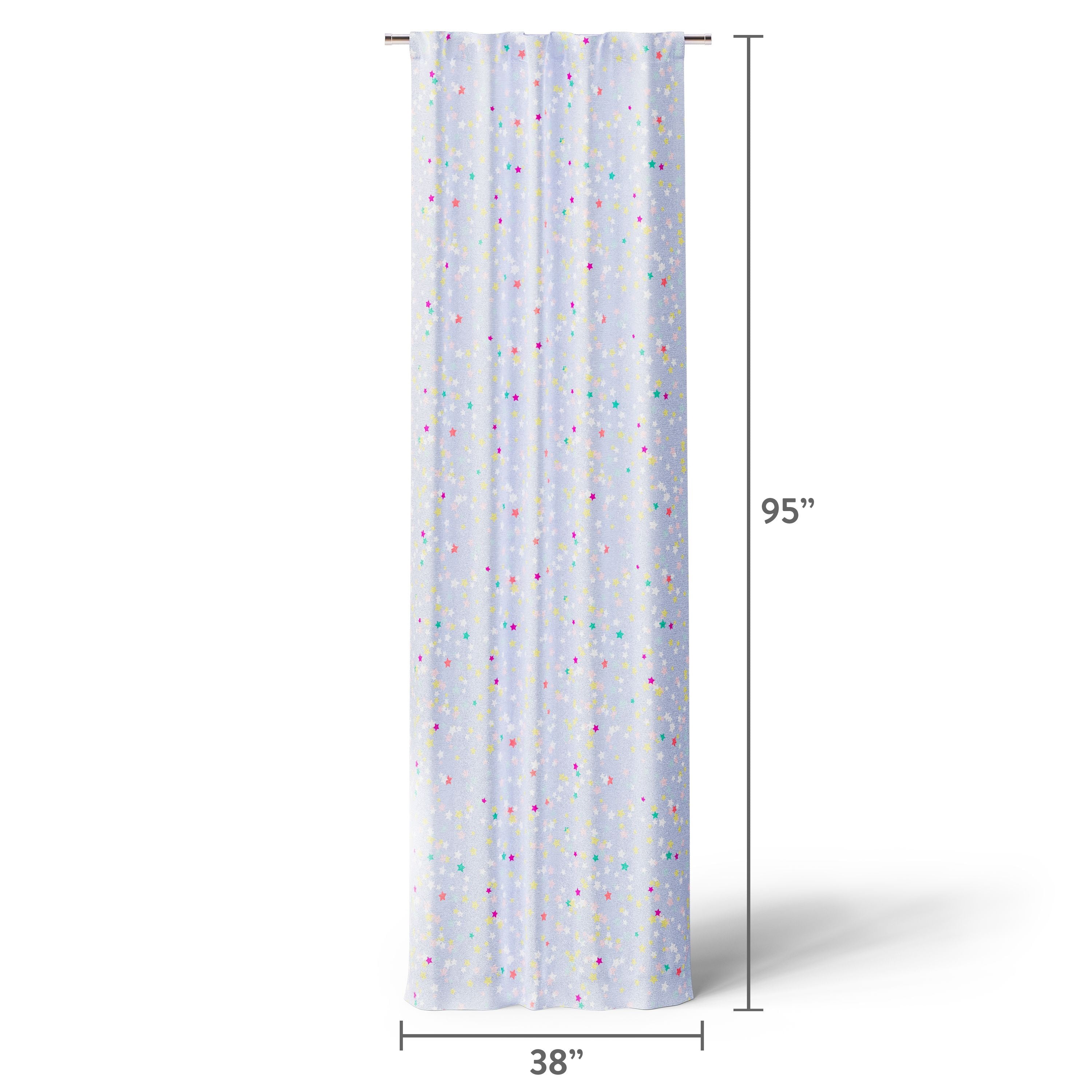 Mainstays Kids Light Purple Printed Glow in the Dark Blackout Rod Pocket with Back Tabs Single Curtain Panel, Multicolor Star Print, 38" W x 95" L
