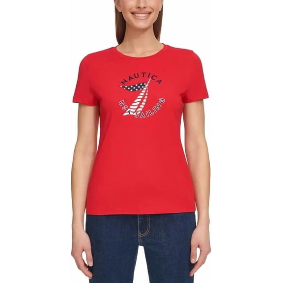 Nautica Women's USA Graphic Logo Crewneck Short Sleeve T-Shirt