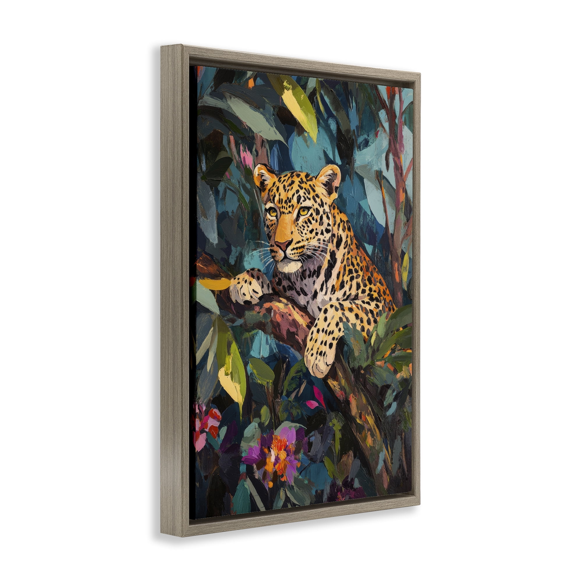 Stupell Industries One The Wild Side Leopard Brown Framed Floater Canvas Wall Art, design by Petal Prints Design