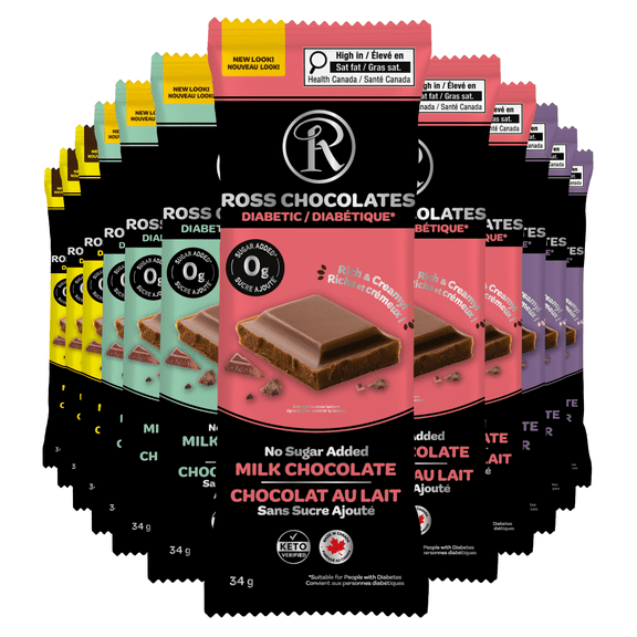 Ross Chocolates - Chocolate Bars - No Sugar Added - Variety Pack x12