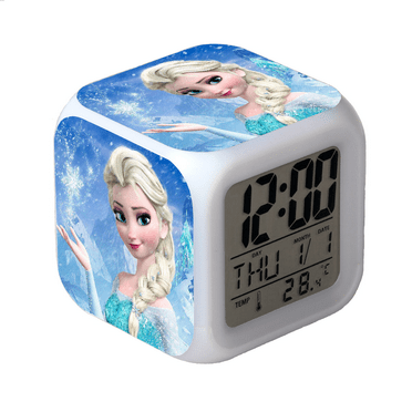 3＂LED Alarm Clock Cartoon Frozen Pattern Desk Table Glowing Electronic Colorful Digital Clock for Girl Boy Kids Children Bedroom Toy Birthday Present Gift