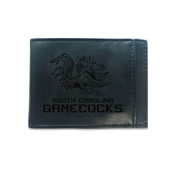 Black South Carolina Gamecocks Hybrid Leather Front Pocket Bi-Fold Wallet with Money Clip