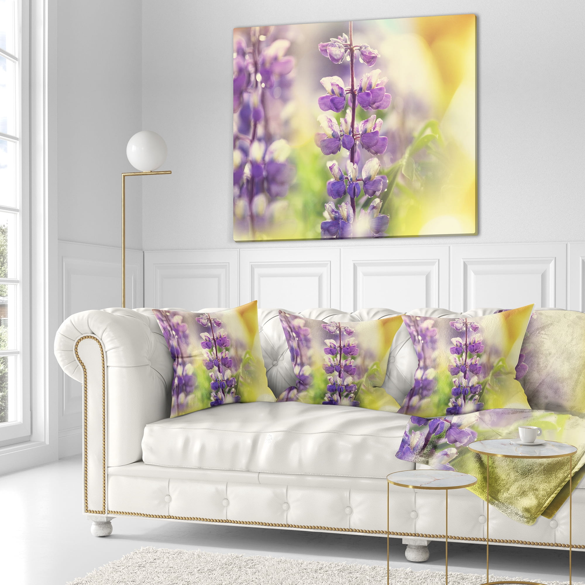 Designart Beautiful Close Up of Blue Lupin Flowers - Flower Throw Pillow - 16x16