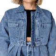 thumbnail image 6 of LYMAYTER Women Denim Casual Long Sleeve Short Jacket High Waisted Shorts Set Summer Fashions S-2XL, 6 of 8