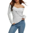 thumbnail image 1 of SUNSIOM Women's Spring Autumn Knit Tops Solid Color Long Sleeve Off Shoulder Front Knot Knitwear, 1 of 6