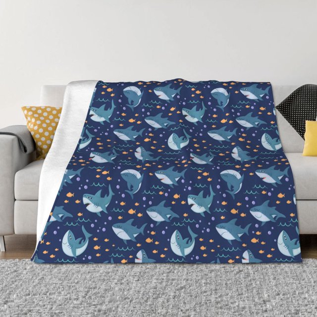 Fotbe Cartoon Sharks2 Manta de Franela con Estampado, Manta Ultrasuave para Cama, Sofá, Auto, Hipoalergénica y Antibolitas-60"x50"
