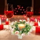 thumbnail image 4 of Candelabro con corona de rosas de té simuladas | Decoración de mesa para fiestas y el hogar | Aro de plástico para velas con hojas y capullos | Centro de mesa de 25 cm, 4 of 6
