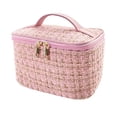 thumbnail image 2 of Soumake Cosmetic Bag Set Plaid Texture Zipper Closure Large Capacity Inner Mesh Pockets Retro Portable With Handle Toilet Requisites Storage Toiletry Bag Travel Outdoor Makeup Organizer Practical, 2 of 8