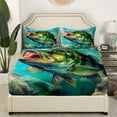 YST Hunting and Fishing Theme Queen Size Sheet Sets Pike Bass Fish