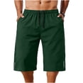 thumbnail image 5 of Wrtxtat Men's Workout Running Shorts Summer Athletic Below Knee Capri Shorts with Pockets Drawstring Waist Summer Exercise Fitness Cycling Climbing Shorts,Reflective Stripe Shorts Dark Green S, 5 of 6