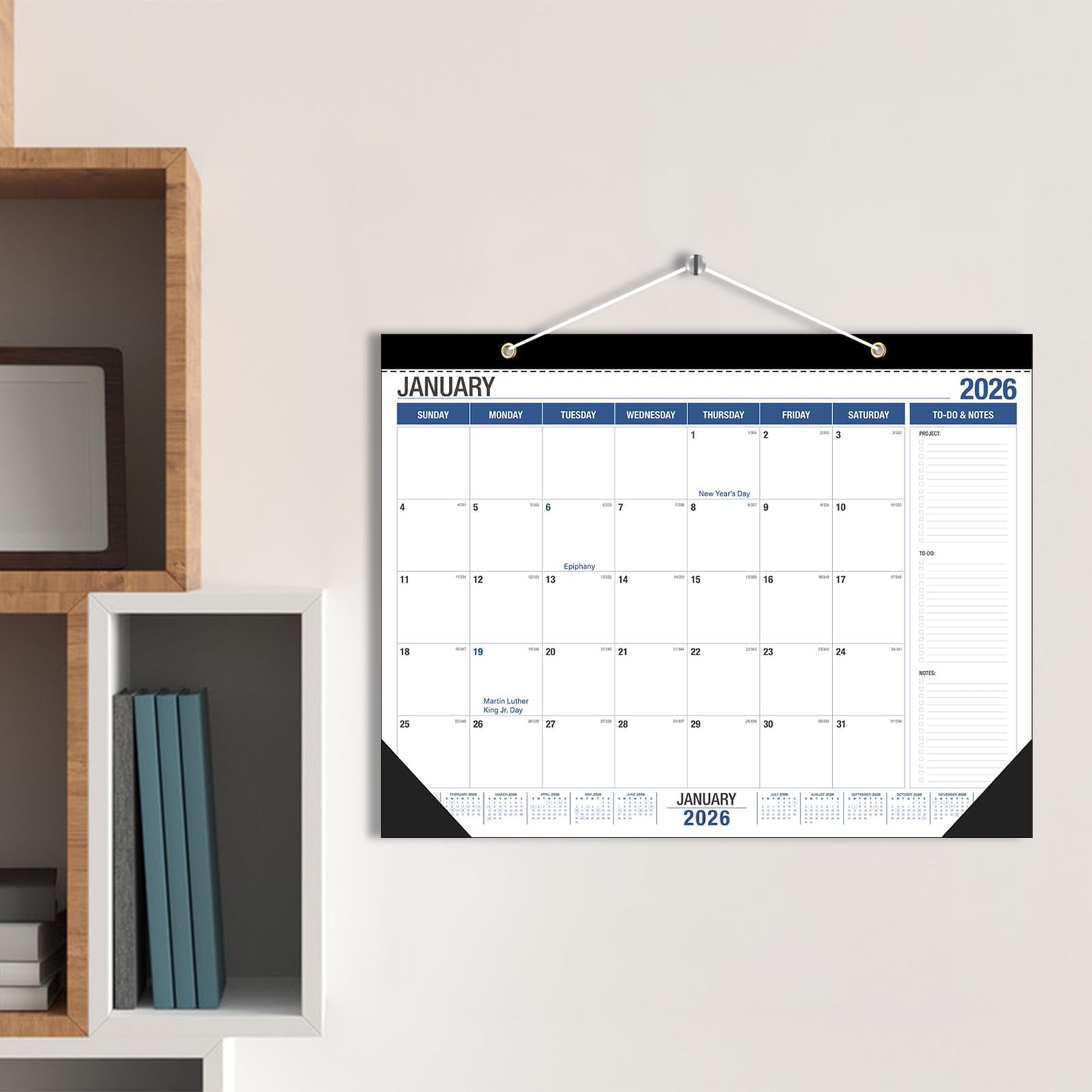 Bxaolu 2026 Desk Calendar - 18 Monthly Desk Calendar 2026, Jan.2026 - Jun.2027, 17" x 22", Desk/Wall Calendar 2-in-1, Thick Paper with Corner Protectors, Hanging Holes, Large Daily Blocks