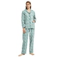 thumbnail image 5 of VICMETAL Women's Pajama Sets 100% Cotton Flannel Ladies PJs Button Front Top Drawstring Bottoms F Green Flower M, 5 of 6
