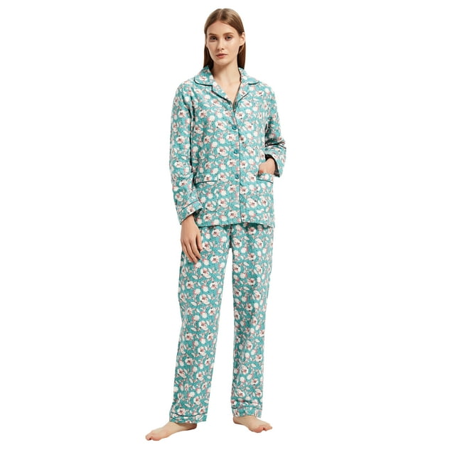 Apparonia Conjuntos de Piyamas Mujer 100% Algodón Francela Flor Verde 3XL