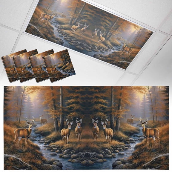 4 Pack Deer in Fluorescent Light Covers for Ceiling Lights Sunset Forest Magnetic Ceiling Light Covers Overhead Light Filters for Office Classroom Home