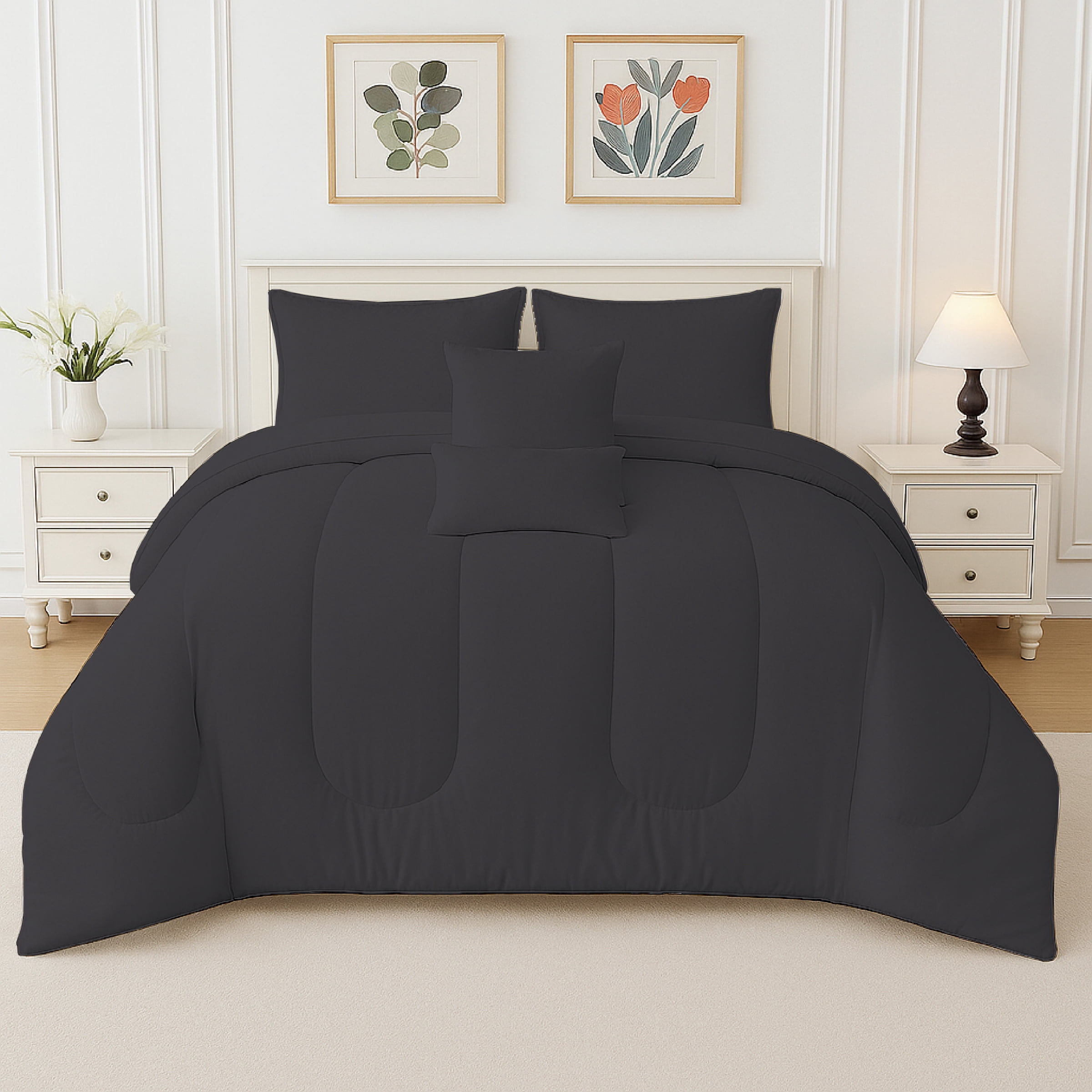 Beddora Ensemble de Lit 5 Pcs – Comprend une Couette, 2 Taies d'Oreiller, un Coussin Décoratif et un Coussin Carré – Ultra-Doux, Toutes Saisons, Grand – Blanc Éclatant