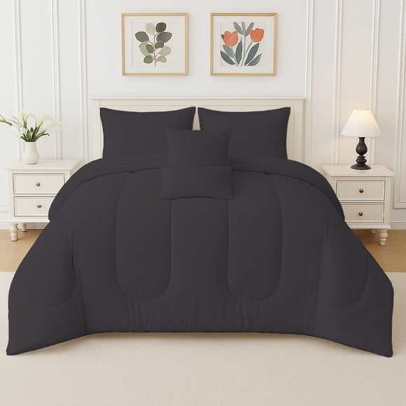 Beddora 5-Piece Bed in a Bag – Includes Comforter, 2 Shams, Decorative Cushion & Square Cushion – Ultra-Soft, All-Season, Queen – Forged Iron