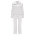 thumbnail image 3 of Fiaer,Women's Quarter Zip Sweatsuits Sets,Plus Size Loose Fit Casual Outfits Set,2 Piece for V Neck Lapel Collared Sweatshirts and Wide Leg Pants White M, 3 of 4