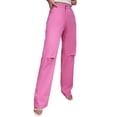 thumbnail image 1 of SAYOO Women's Straight Jeans Ripped High Waist Casual Versatile Full-Length Pants, Pink, 1 of 8