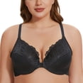 thumbnail image 2 of MELENECA Women's Racerback Front Closure Lace Unlined Plus Size Full Coverage Underwire Bra Black 44G, 2 of 6