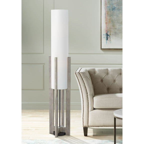 Possini Euro Design Arrista Modern 63" Tall Standing Floor Lamp Cylinder Foot Switch Wood Gray Wash Finish Living Room Bedroom