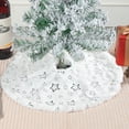 thumbnail image 2 of Beautynvta Christmas Tree Skirt, 15.7'' White Plush Velvet Xmas Tree Skirt Mat with Silver Star Printed, Winter Faux Fur Tree Skirt for Home Party Holiday Indoor Outdoor Decoration, 2 of 6