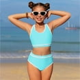 thumbnail image 2 of BOBOGOJP Girl's Swimsuits 2 Piece Scoop Neck Bikini Crop Top Mid Rise Sporty Bathing Suits Mint Green for Size 12-13 Years, 2 of 6