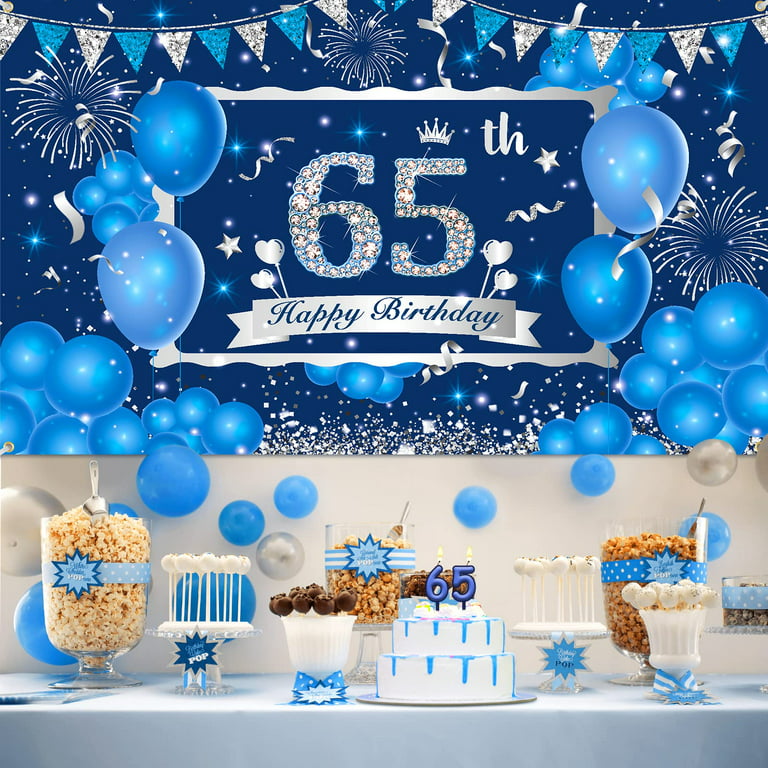 Blue 65th Birthday Decorations Banner
