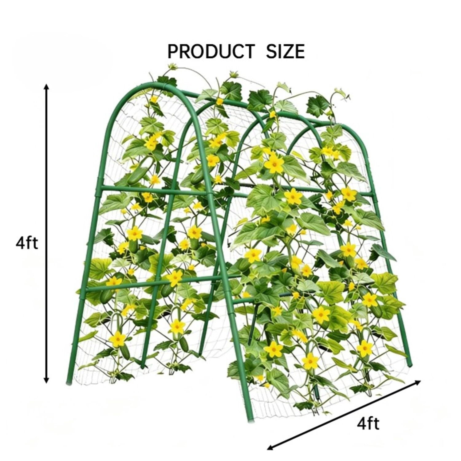 Garden Arch Trellis for Climbing Plants Outdoor, 4 ft x 4 ft Cucumber & Melon Trellis for Raised Beds, u-Shape Plant Support for Climbing Vegetables, Grapes & Roses, Green