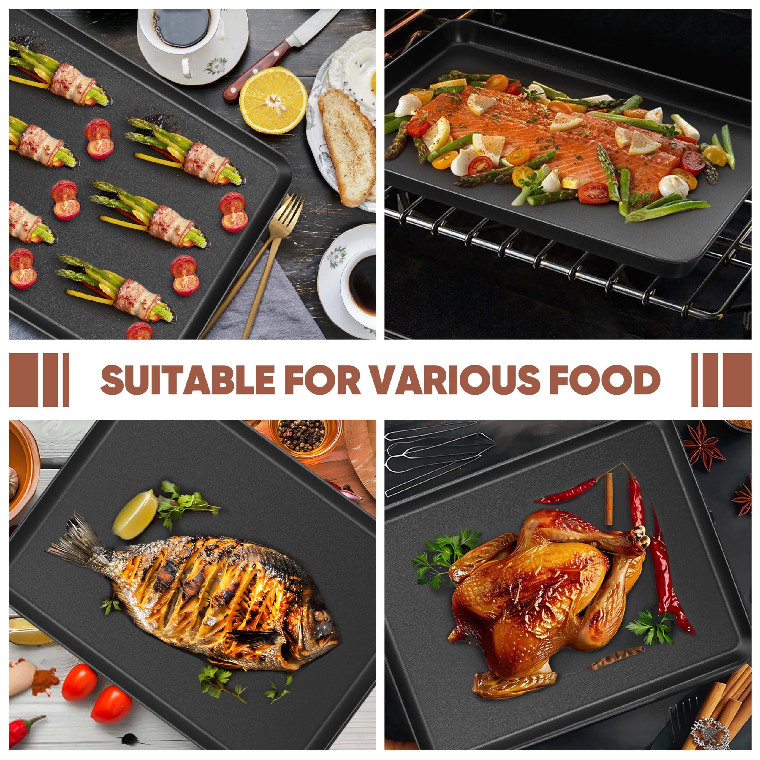 Baking Sheet Set Of 2  16" X 12" 1" Large Cookie Pan For Nonstick Carbon Steel Trays Oven Heat-resistant & Easy Clean Black