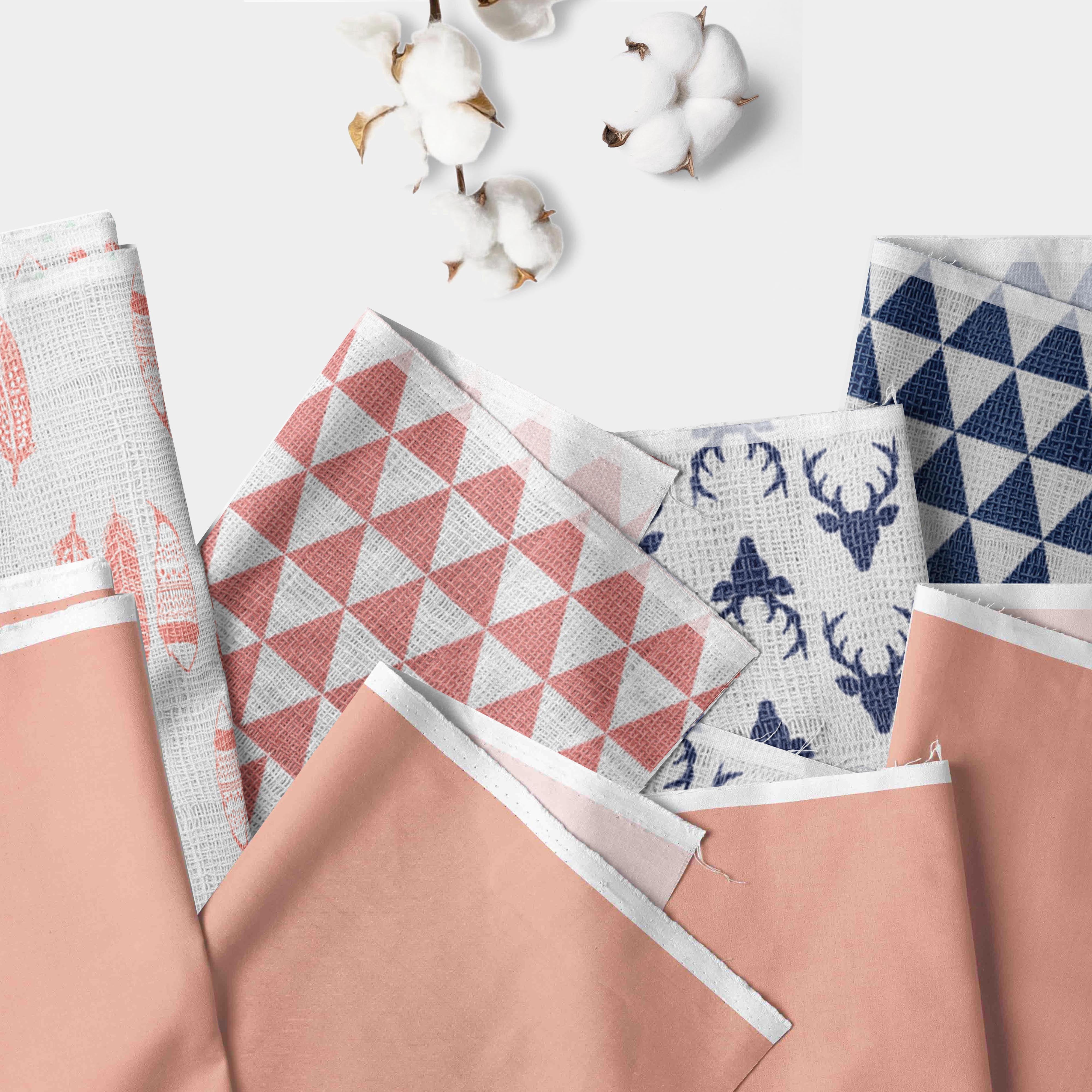Bacati - Tribal Coral/Navy Feathers/Buck/Triangles Muslin Girls Crib Bedding Set
