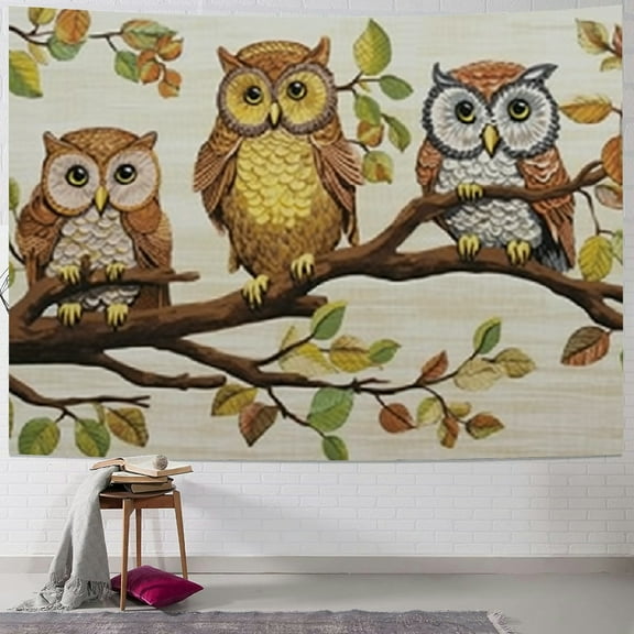 BCIIG Owls Tree Branch Leaves Tapestry Wall Hanging Home Decor 40x30inch