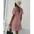 thumbnail image 3 of Ruffle Shoulder Textured Floral Detail Short Sleeve Dress for Women, 3 of 3