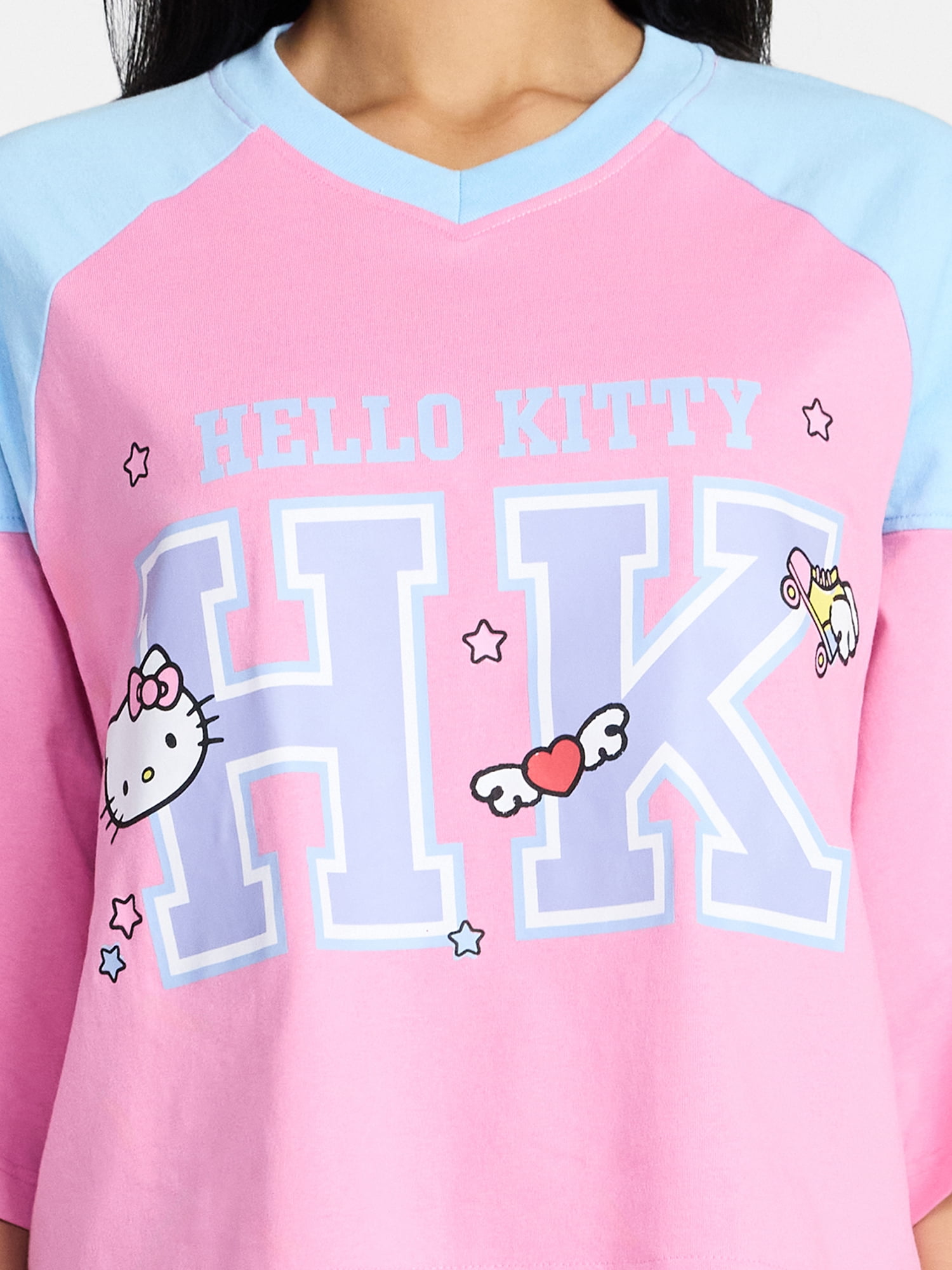 Hello Kitty Women's Short Sleeve Varsity Graphic Tee, Sizes XXS-XXL