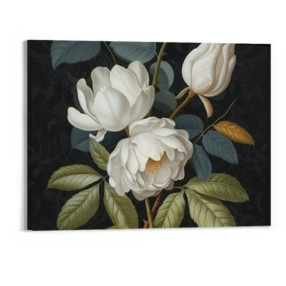Creowell Canvas Floral Wall Art with Black and White Magnolia Flowers Art for Modern Home Bathroom Bedroom Decoration- 20x16 Inches Canvas Art