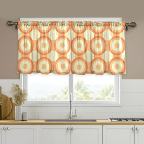 Yayeee Kitchen Curtains Tier Set of 2 Light Filtering 57"x24" Over Sink Window Panels, Orange Circle