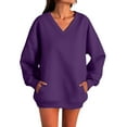 thumbnail image 7 of vigerkar V Neck Solid Color Sweatshirt Women with Pocket No Hood Comfy Soft Fall Winter Outfits Lounge Long Sleeve Casual Pullover Top (Purple, XL), 7 of 7