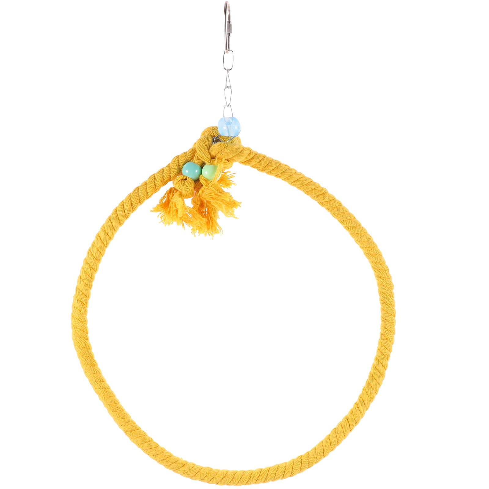 OULII Yellow Metal Parrot Rope Perch and Cage Swing Bird Toy for Small to Medium Birds 1 Piece