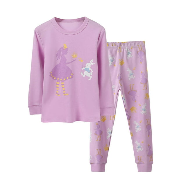 WEIYLL Ensemble de Pyjamas pour Filles Été Col Rond Manches Longues Imprimé Confortable Vêtements de Bébé Élégants pour 3-4 Ans 2 Pcs