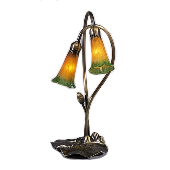 16"H Amber/Green Pond Lily 2 Lt Accent Lamp