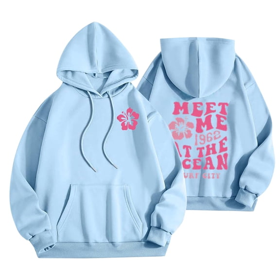 Vixolx Womens Printed Hoodies Cute Drawstring Hooded Sweatshirt Oversized Long Sleeve Pullover Tops with Kangaroo Pocket Fall Fashion Clothes