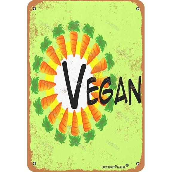Vegan Carrot Retro Look Metal 20X30 cm Decoration Art Sign for Home Kitchen Bathroom Farm Garden Garage Inspirational Quotes Wall Decor
