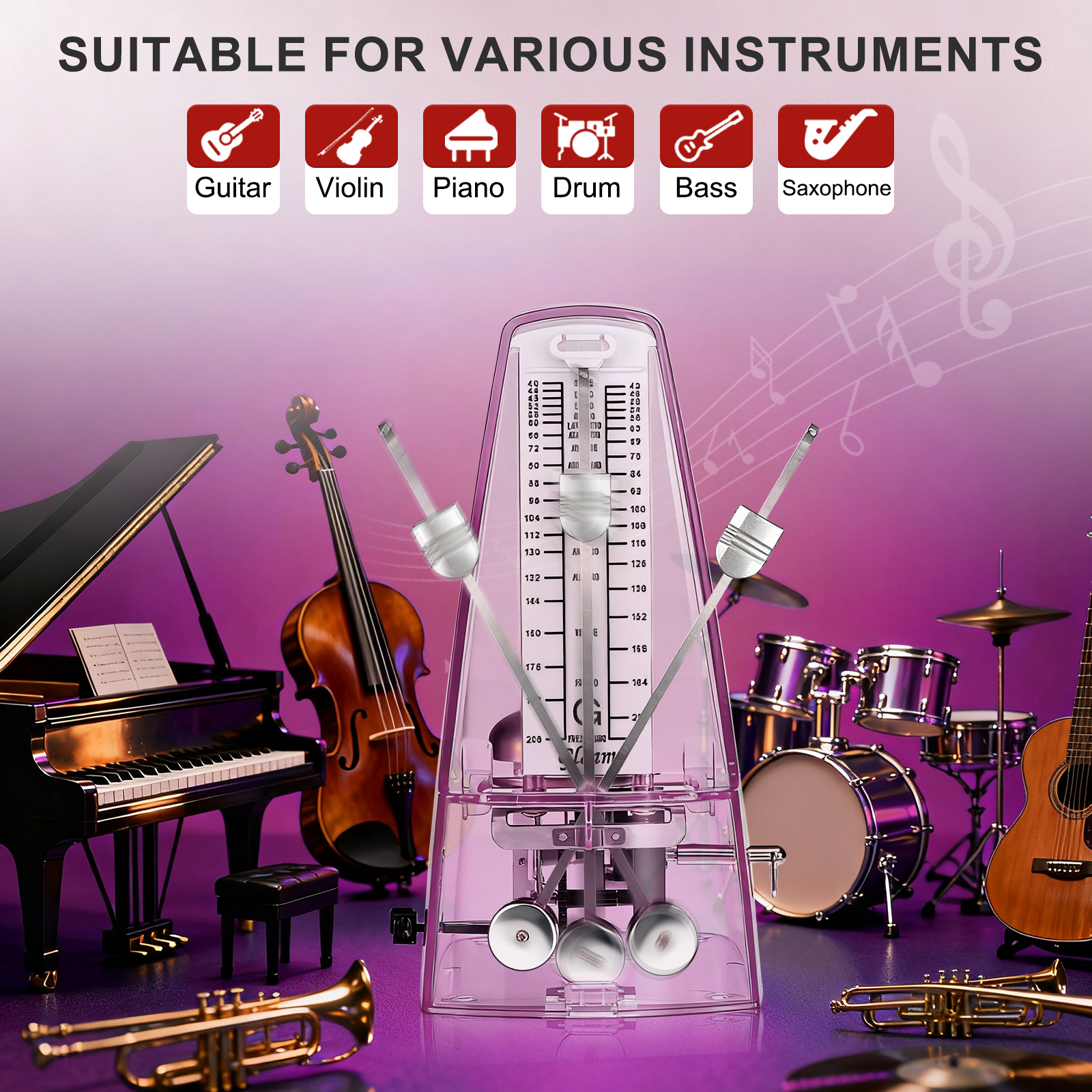 Mechanical Metronome for Piano Guitar Bass Violin Drums and Other Instruments Loud Sound and High Precision