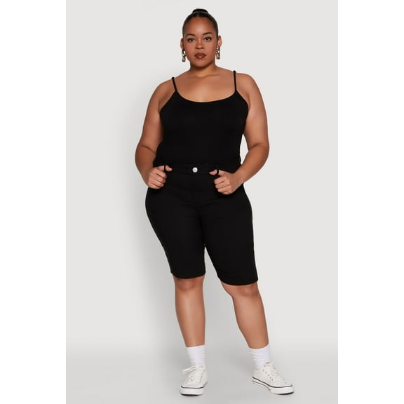 Womens Plus Size Stylish Snatched High Waist Bermuda Shorts with Faux Buttons