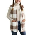 thumbnail image 3 of Atogsazn Childrens Sherpa Plaid Jacket Girls Fleece Sleeveless Tank Tops Thick Warm Coat Winter Vest Clothing Tops 01-Khaki 13-14 Years Fashion, 3 of 8