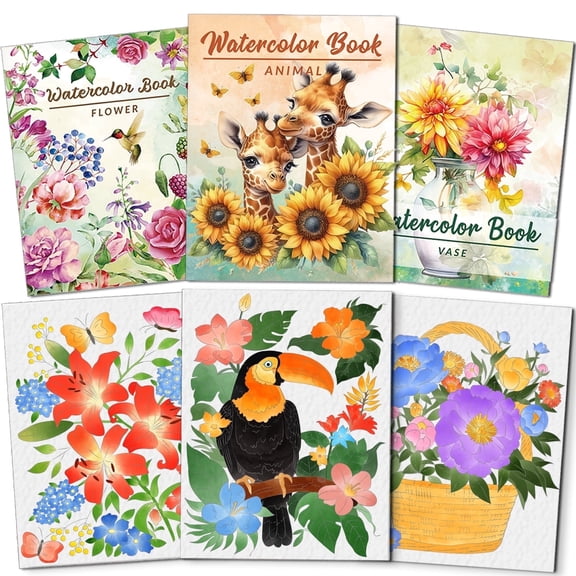 Kalysky 3 Watercolor Coloring Book, Watercolor Workbook, Flowers Animals and Vases, to exercise color skills and enjoy leisure time