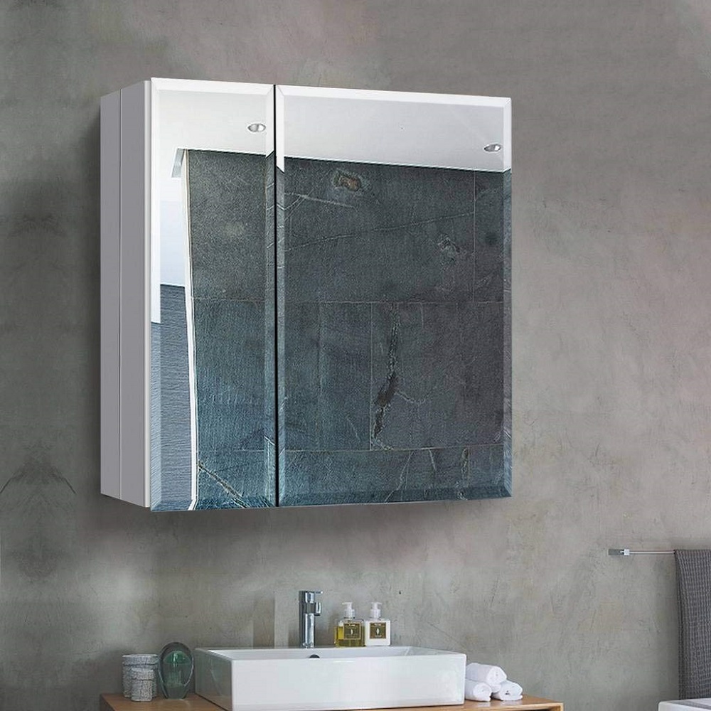 Taimei DIY Wall 2-Door Frameless Mirror Medicine Cabinet 30" Wx26" Hx4.5/8” D with Beveled edges, Color Satin, Bathroom Mirror Cabinet with Adjustable 2 Glass Shelves, Storage Cabinet by FOCA US