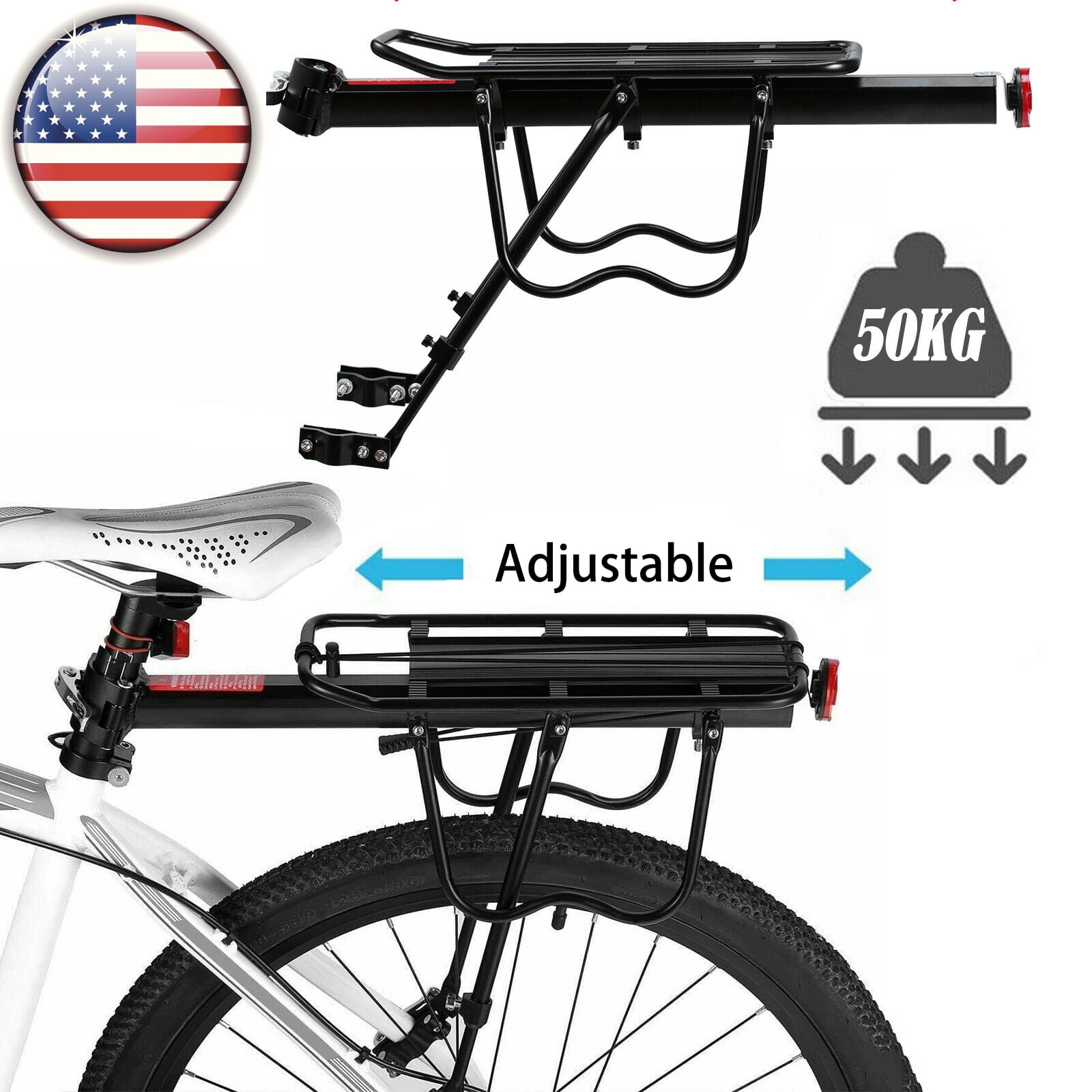 Universal Adjustable Bicycle Bike Rear Seat Cargo Luggage Carrier Rack HeavyDuty 