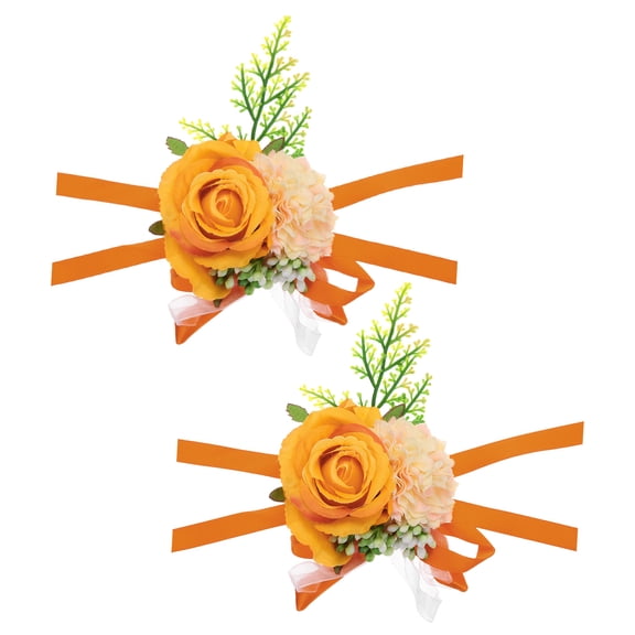 Uxcell Artificial Corsage Wristlet Flower Wrist Corsage Prom Wristlet for Wedding Party 2Pack ["Orange"]