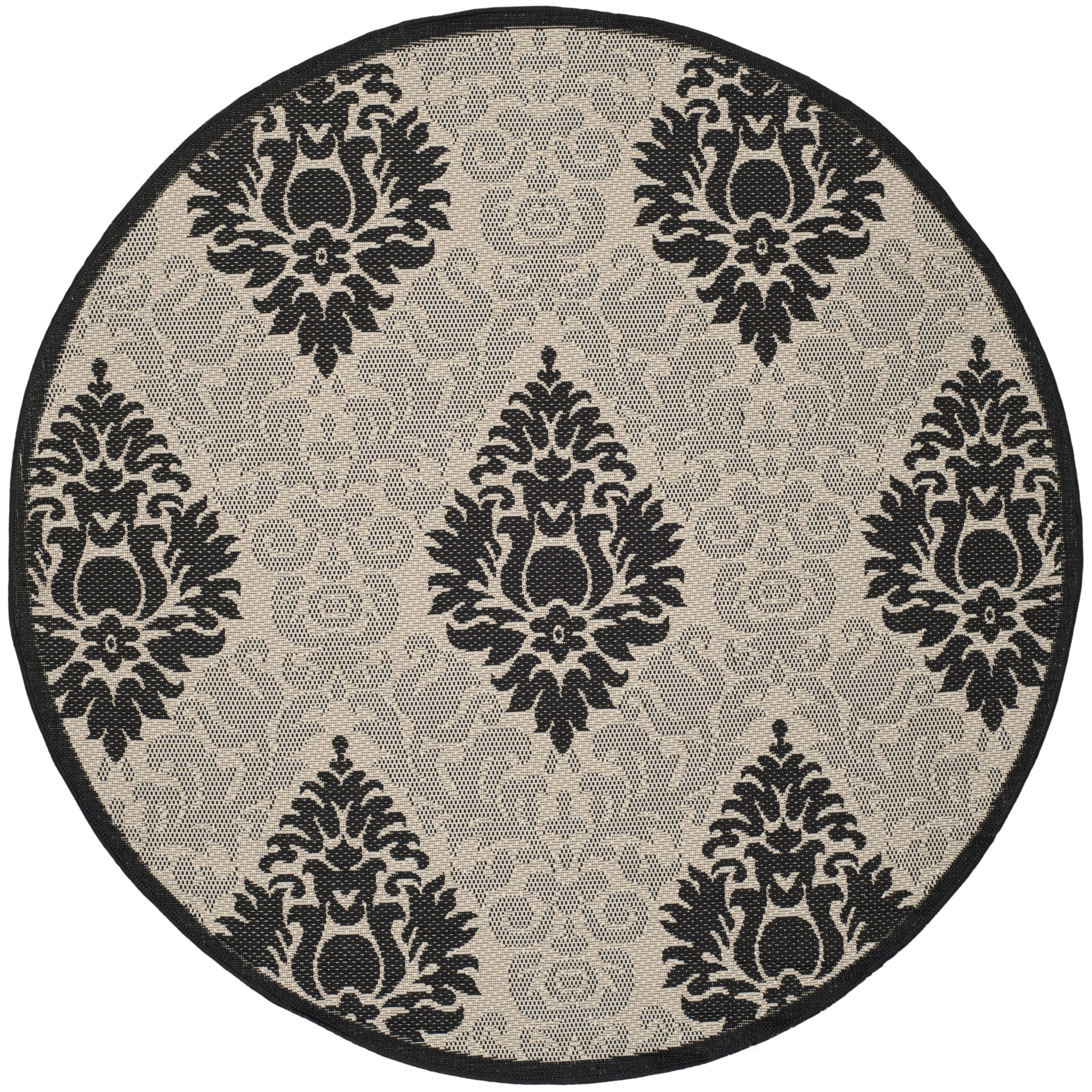 Safavieh Courtyard Jessie Damask Indoor/Outdoor Area Rug, Sand/Black, 5'3" x 5'3" Round