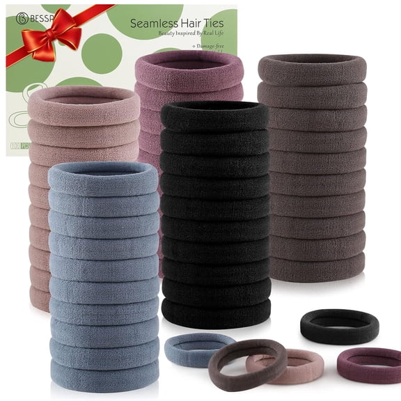 BZCOE 100Pcs Seamless Thick Elastic Hair Ties No Damage for Women Girls Natural Color Hair Elastics,Stretchy Hair Bands,Soft Ponytail Holders for Thick&Thin Hair,Hair Accessories for Daily Use